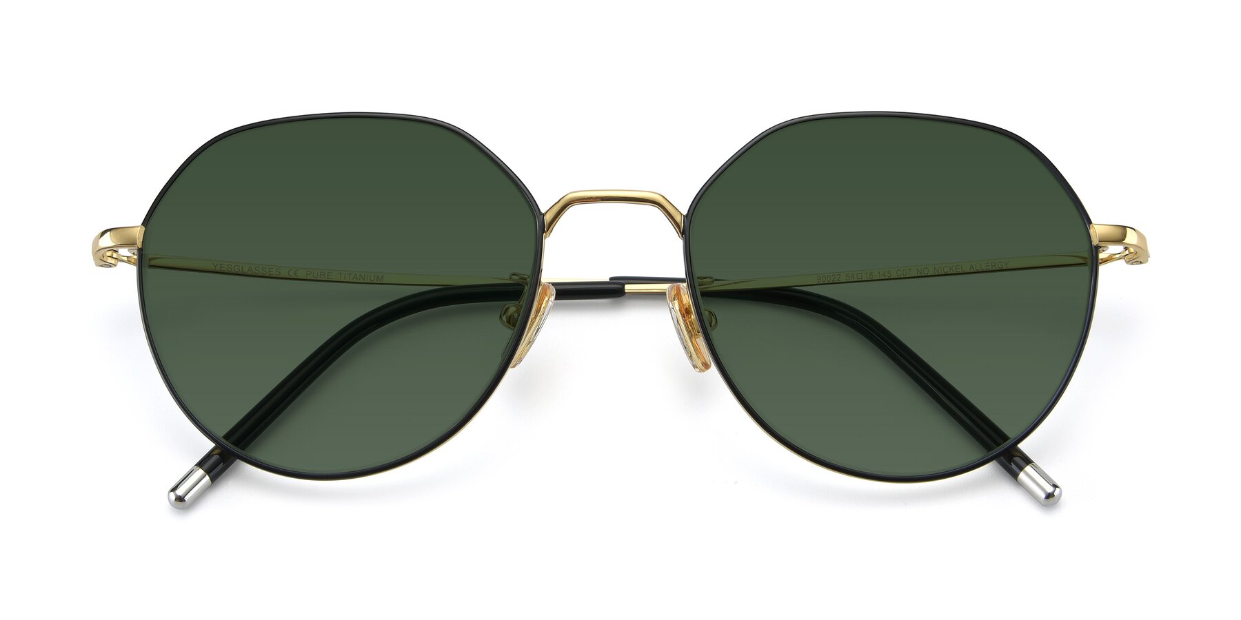 Folded Front of 90022 in Black-Gold with Green Tinted Lenses