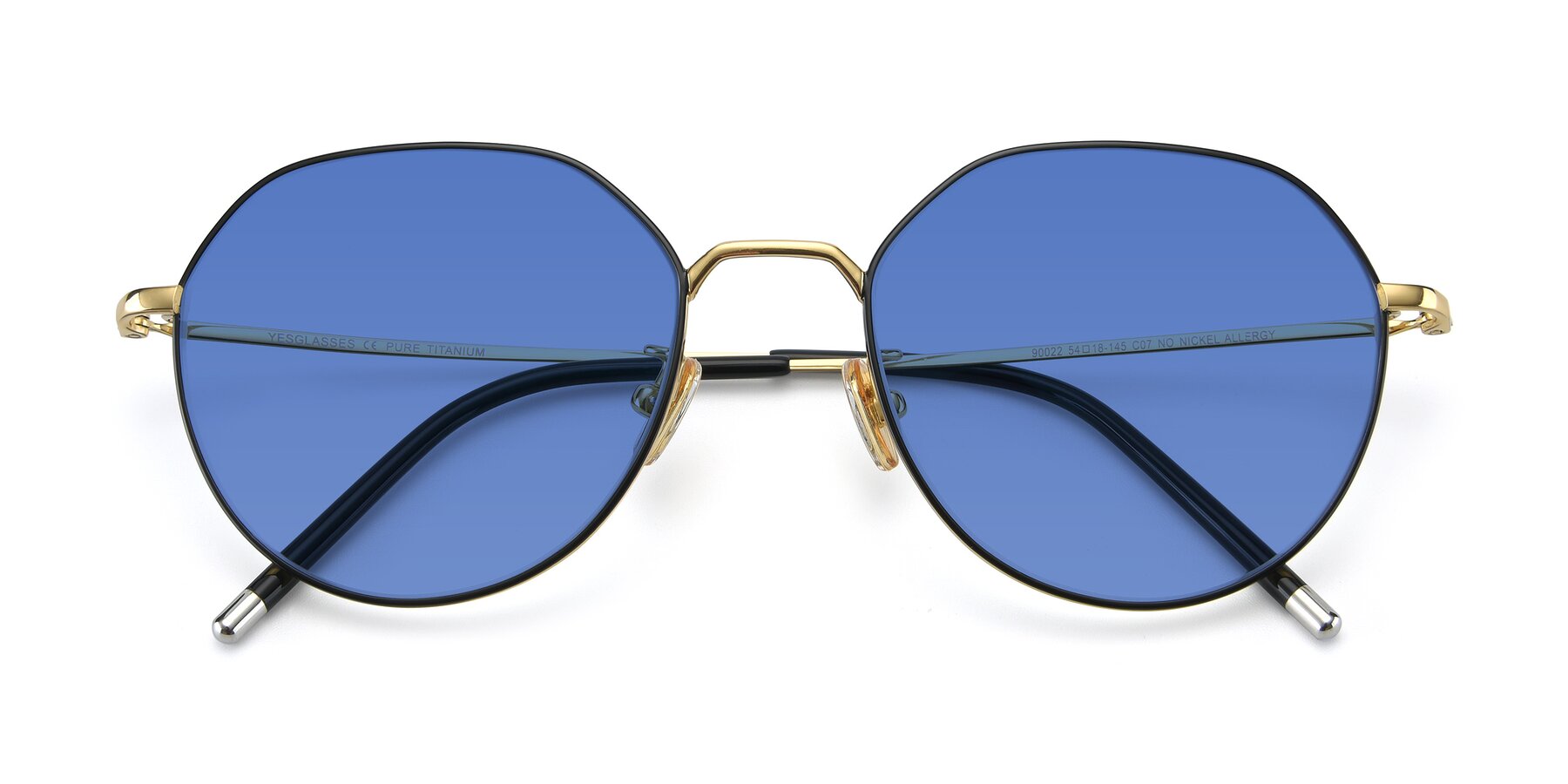 Folded Front of 90022 in Black-Gold with Blue Tinted Lenses
