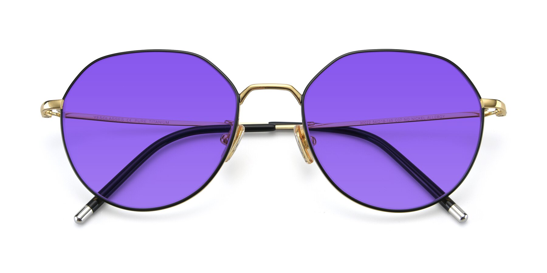 Folded Front of 90022 in Black-Gold with Purple Tinted Lenses