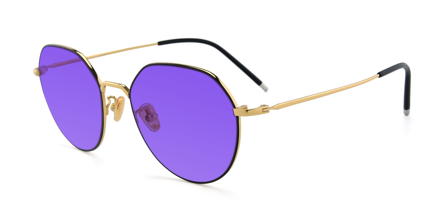 Angle of 90022 in Black-Gold with Purple Tinted Lenses