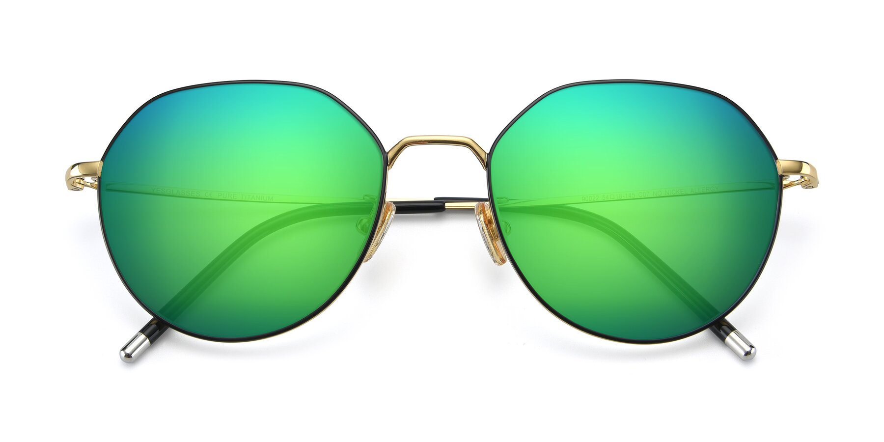 Folded Front of 90022 in Black-Gold with Green Mirrored Lenses