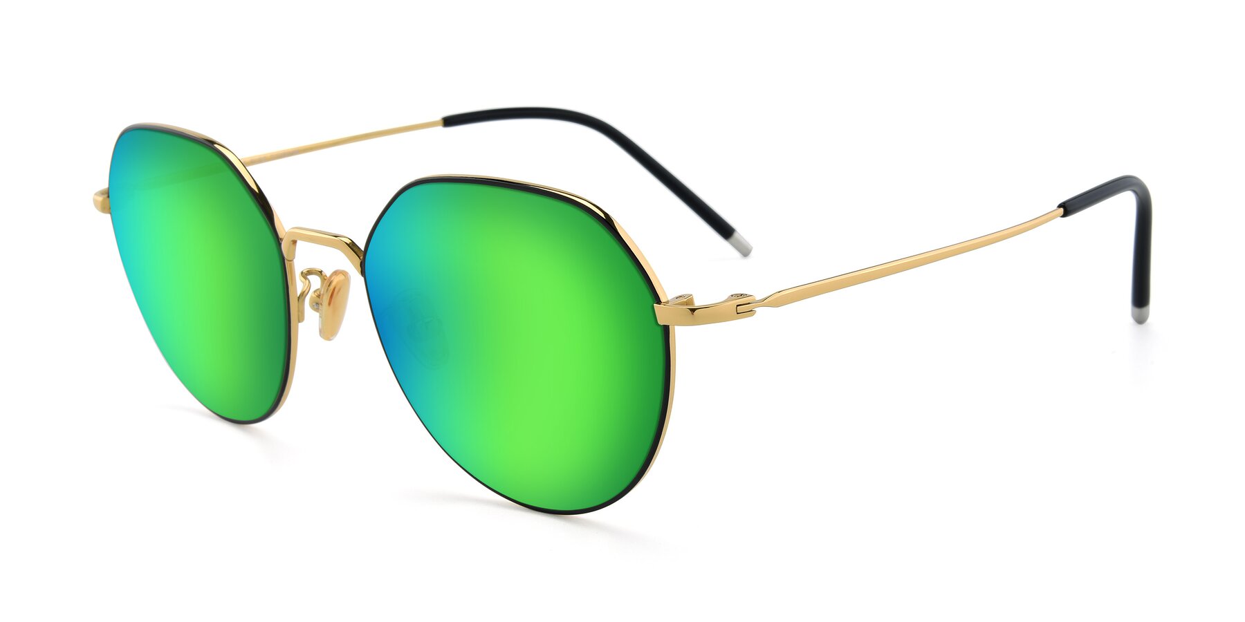 Angle of 90022 in Black-Gold with Green Mirrored Lenses