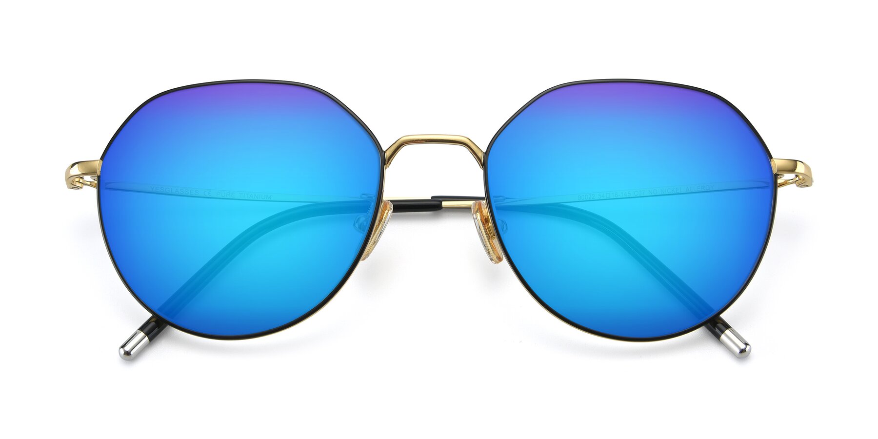 Folded Front of 90022 in Black-Gold with Blue Mirrored Lenses
