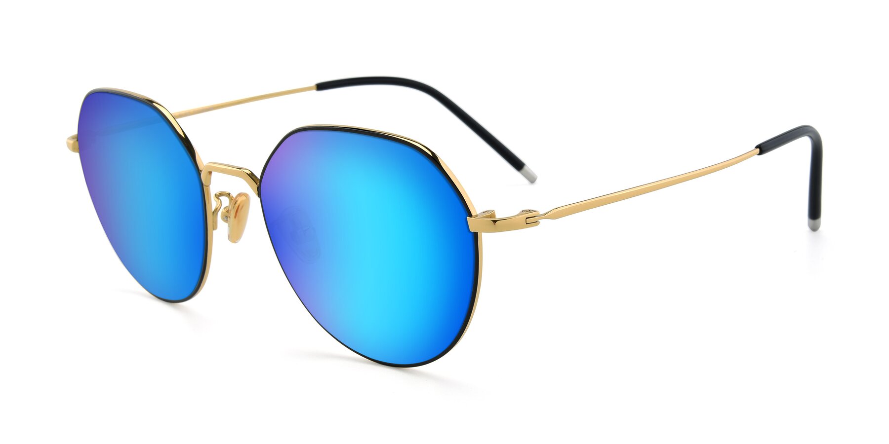 Angle of 90022 in Black-Gold with Blue Mirrored Lenses