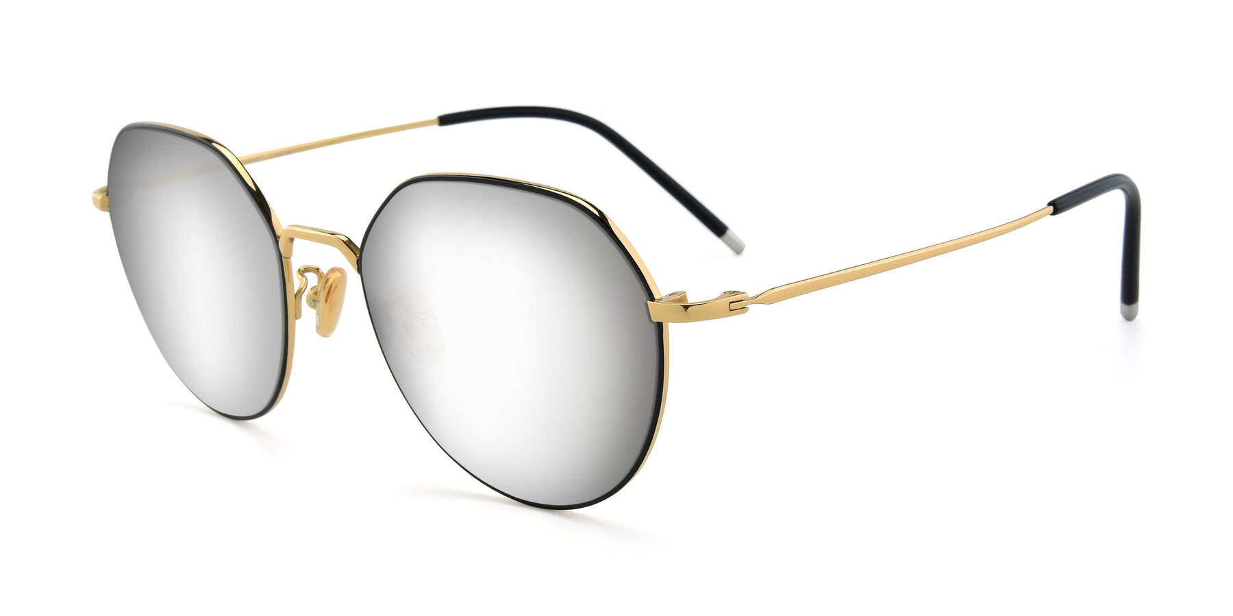 Angle of 90022 in Black-Gold with Silver Mirrored Lenses