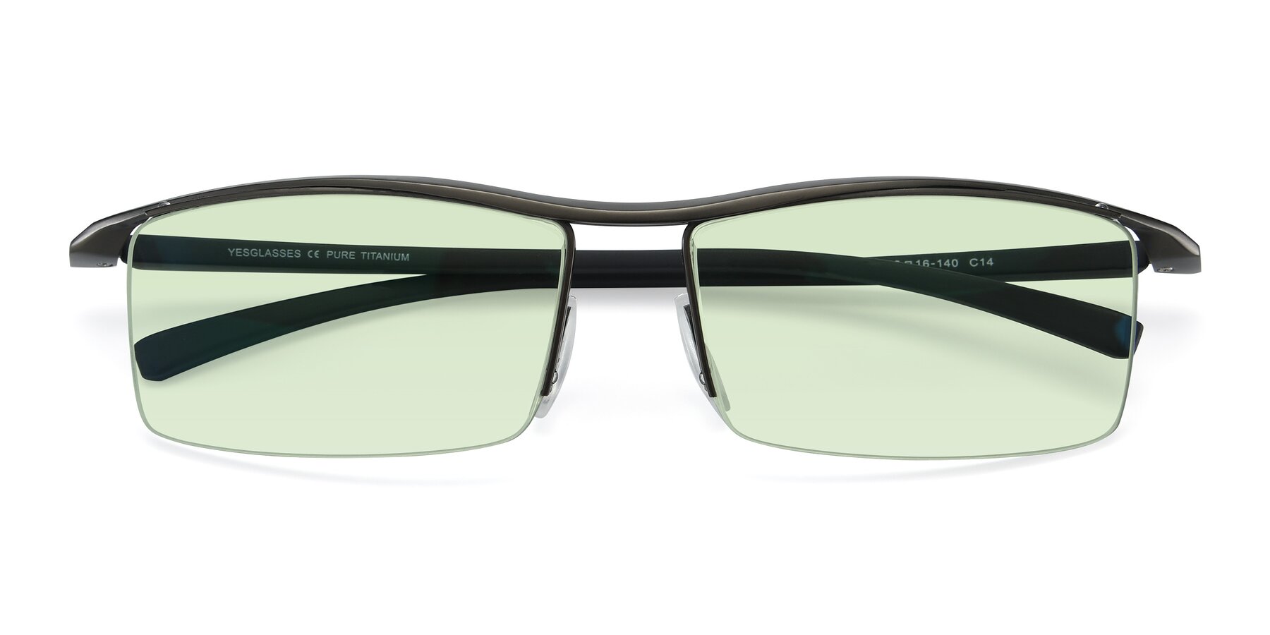 Folded Front of 40001 in Gunmetal with Light Green Tinted Lenses