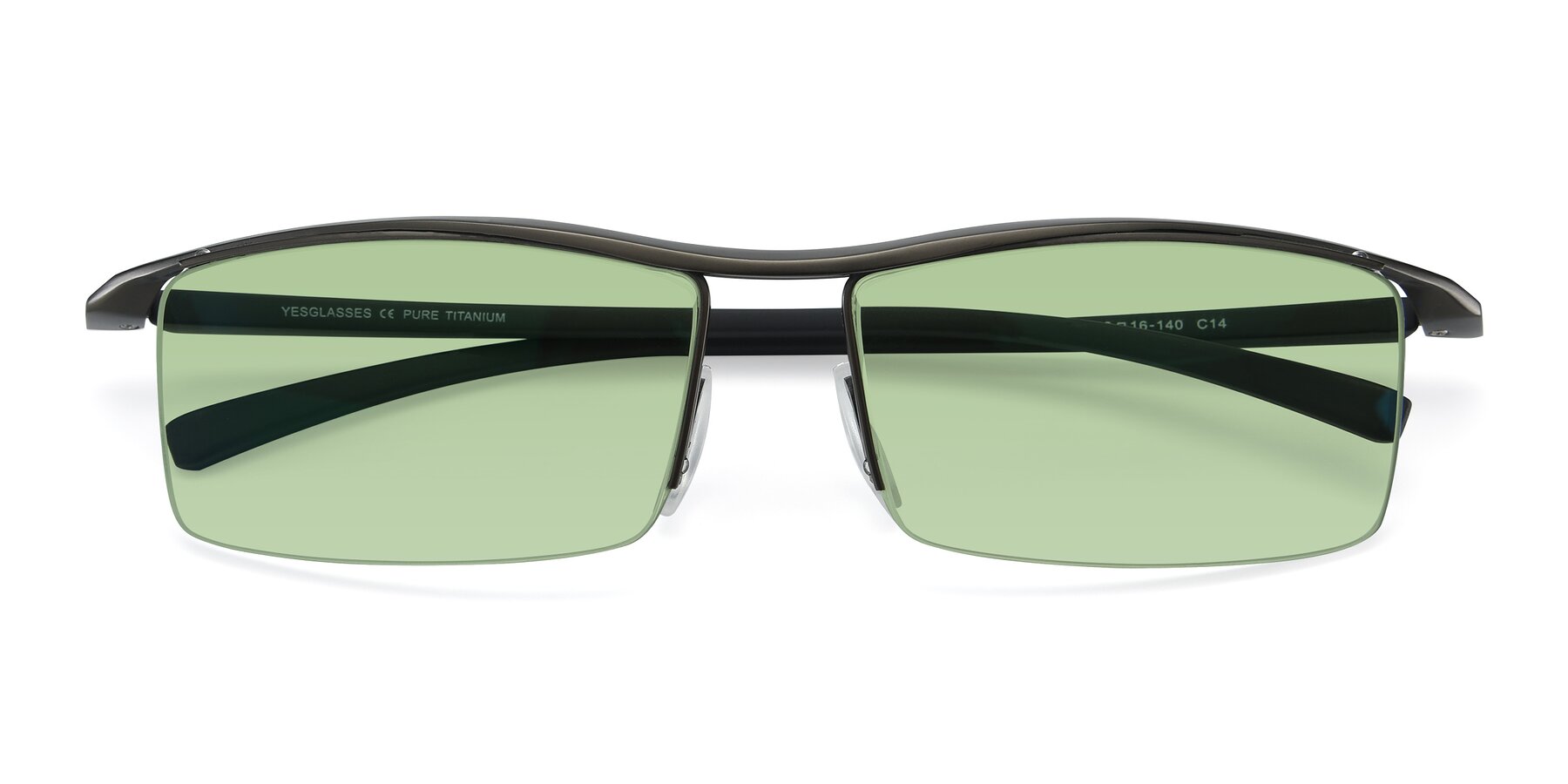 Folded Front of 40001 in Gunmetal with Medium Green Tinted Lenses