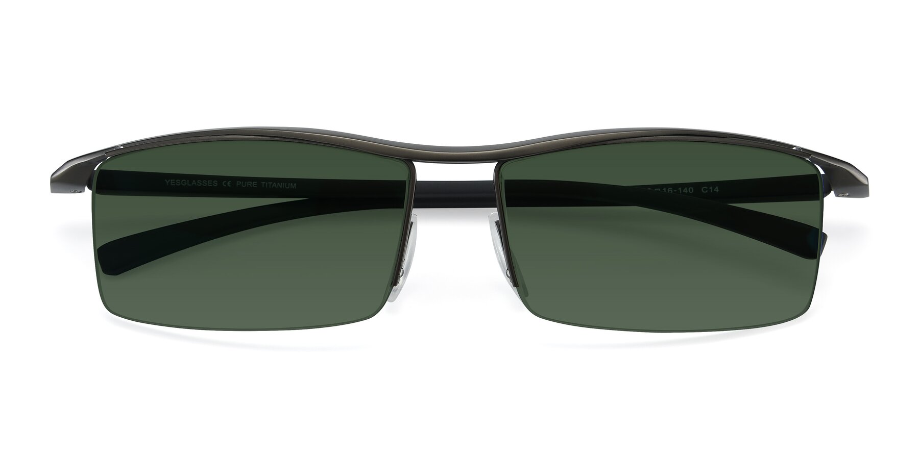 Folded Front of 40001 in Gunmetal with Green Tinted Lenses