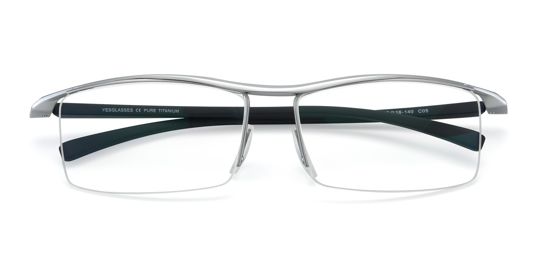 Folded Front of 40001 in Silver with Clear Eyeglass Lenses