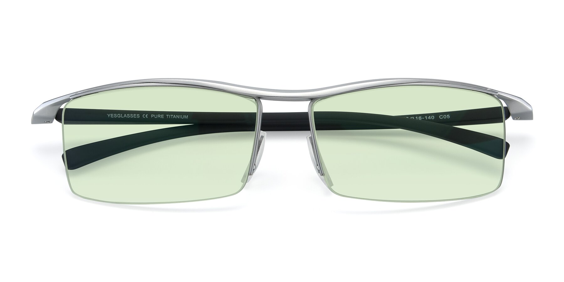 Folded Front of 40001 in Silver with Light Green Tinted Lenses