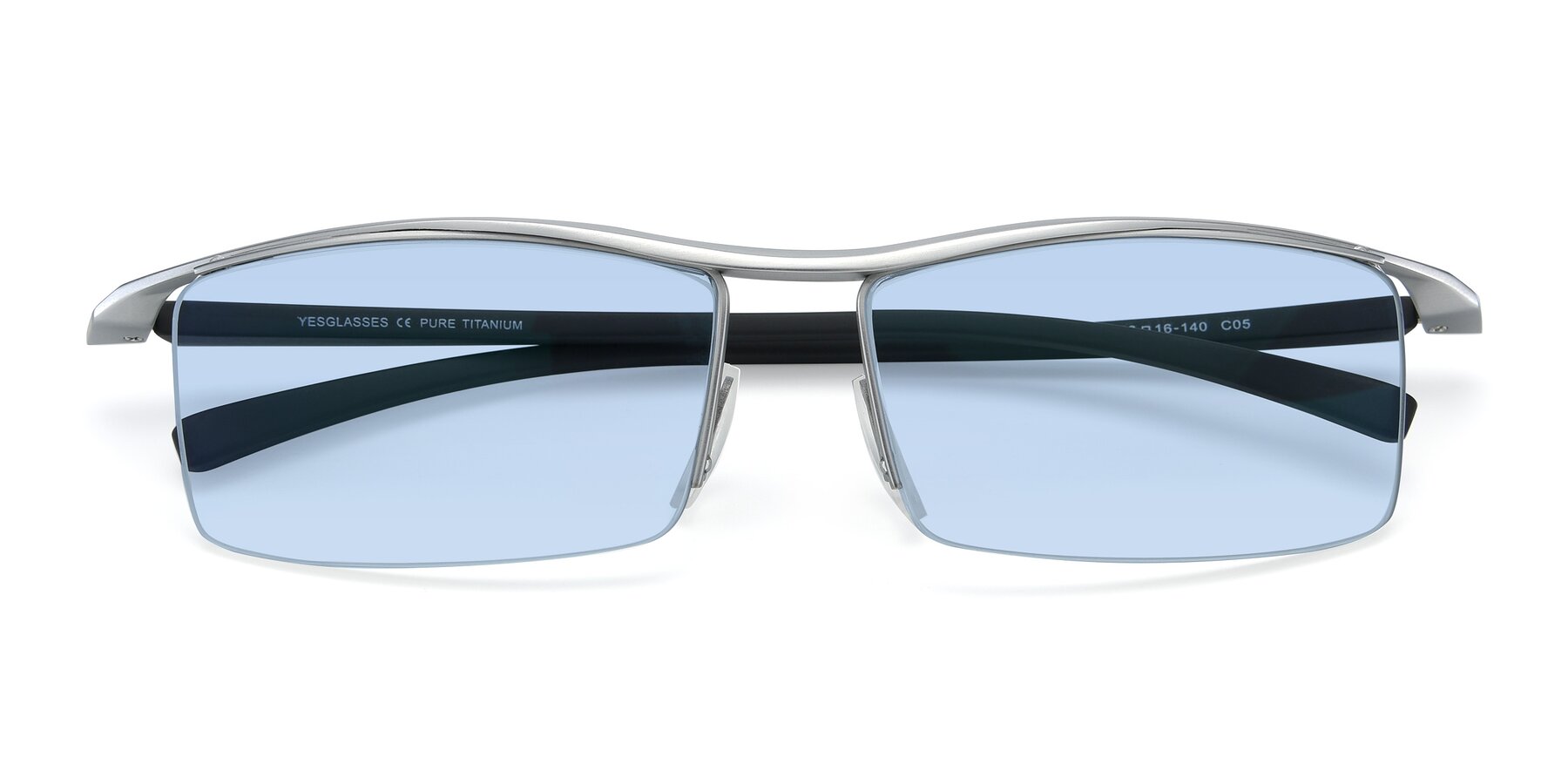 Folded Front of 40001 in Silver with Light Blue Tinted Lenses