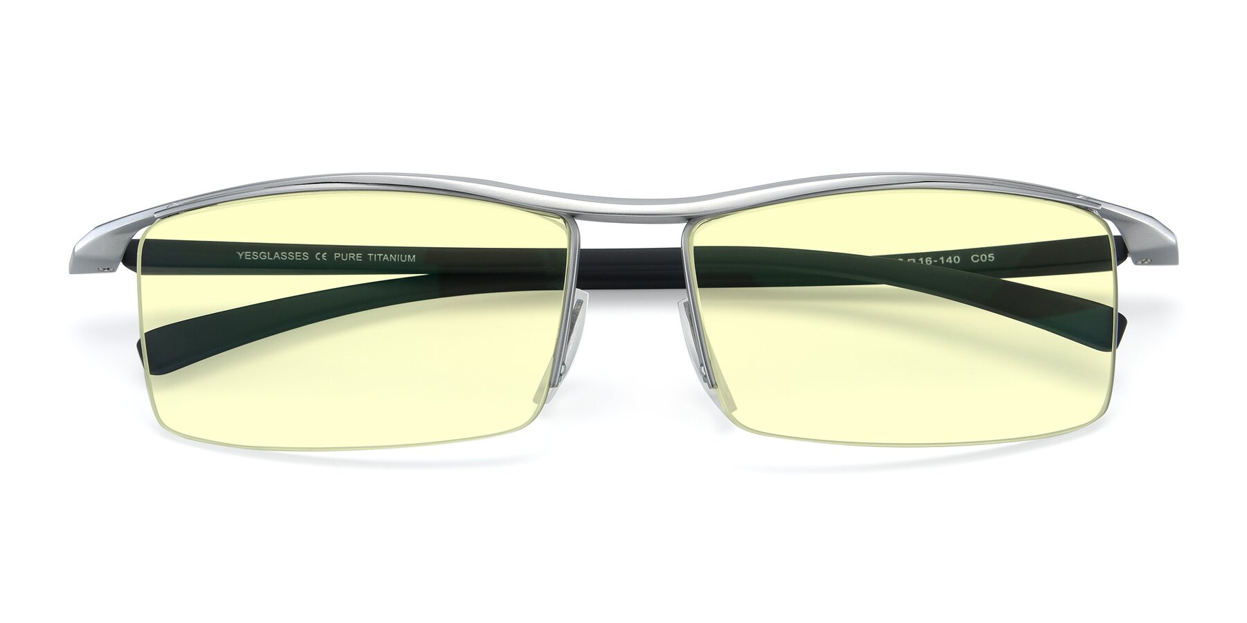 Folded Front of 40001 in Silver with Light Yellow Tinted Lenses