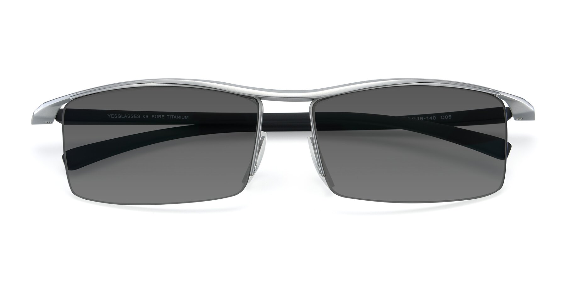 Folded Front of 40001 in Silver with Medium Gray Tinted Lenses