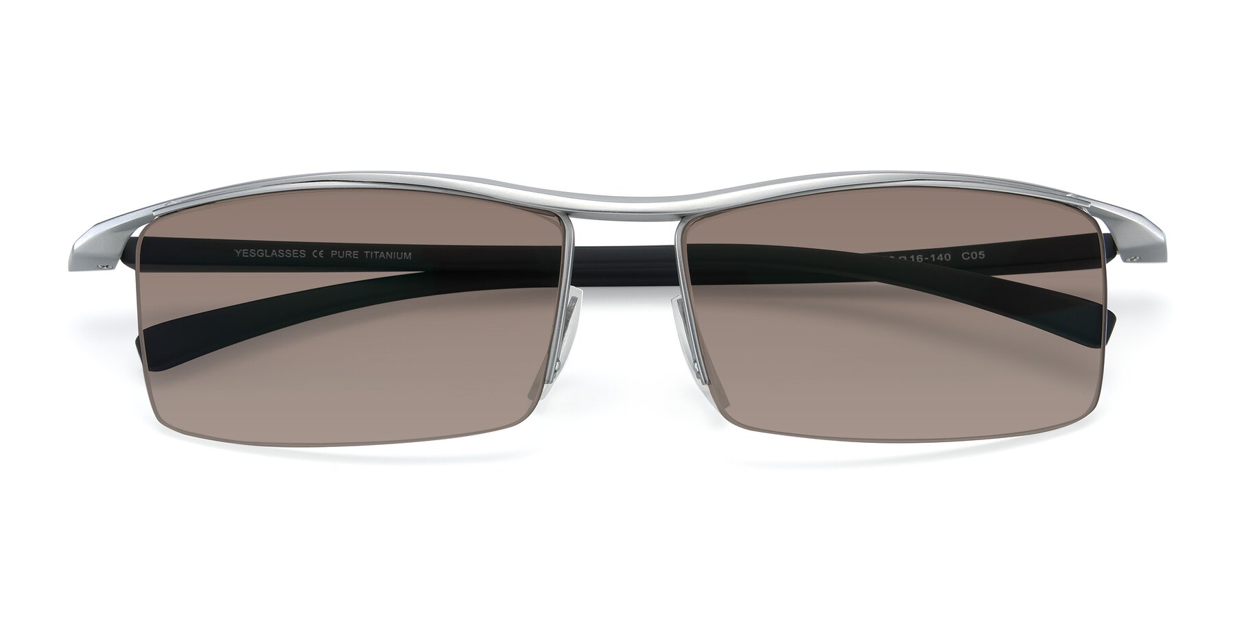 Folded Front of 40001 in Silver with Medium Brown Tinted Lenses