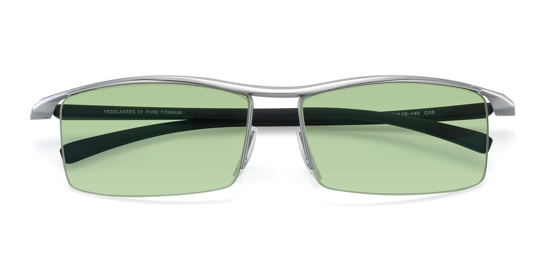Folded Front of 40001 in Silver with Medium Green Tinted Lenses