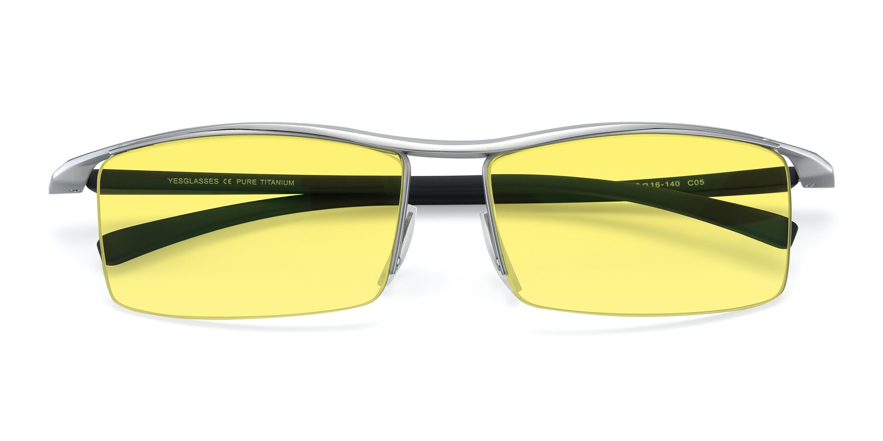 Folded Front of 40001 in Silver with Medium Yellow Tinted Lenses