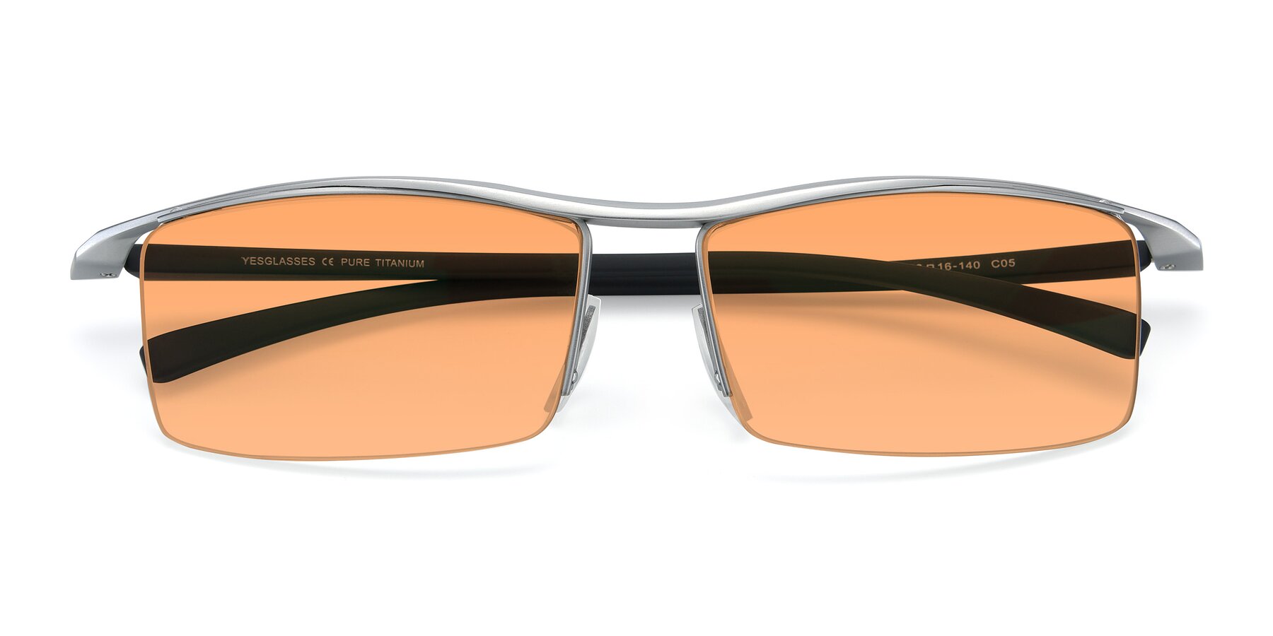 Folded Front of 40001 in Silver with Medium Orange Tinted Lenses