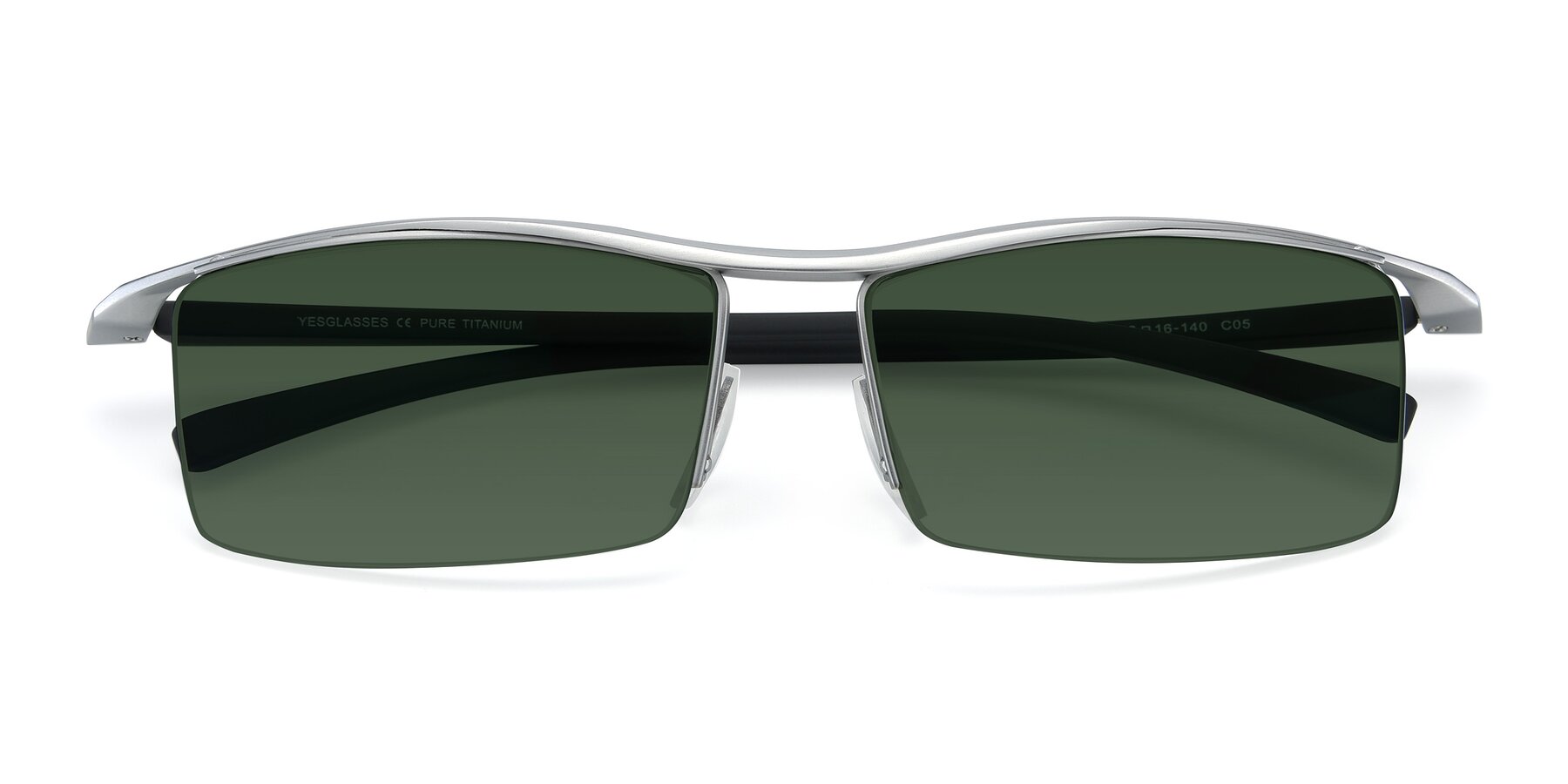 Folded Front of 40001 in Silver with Green Tinted Lenses