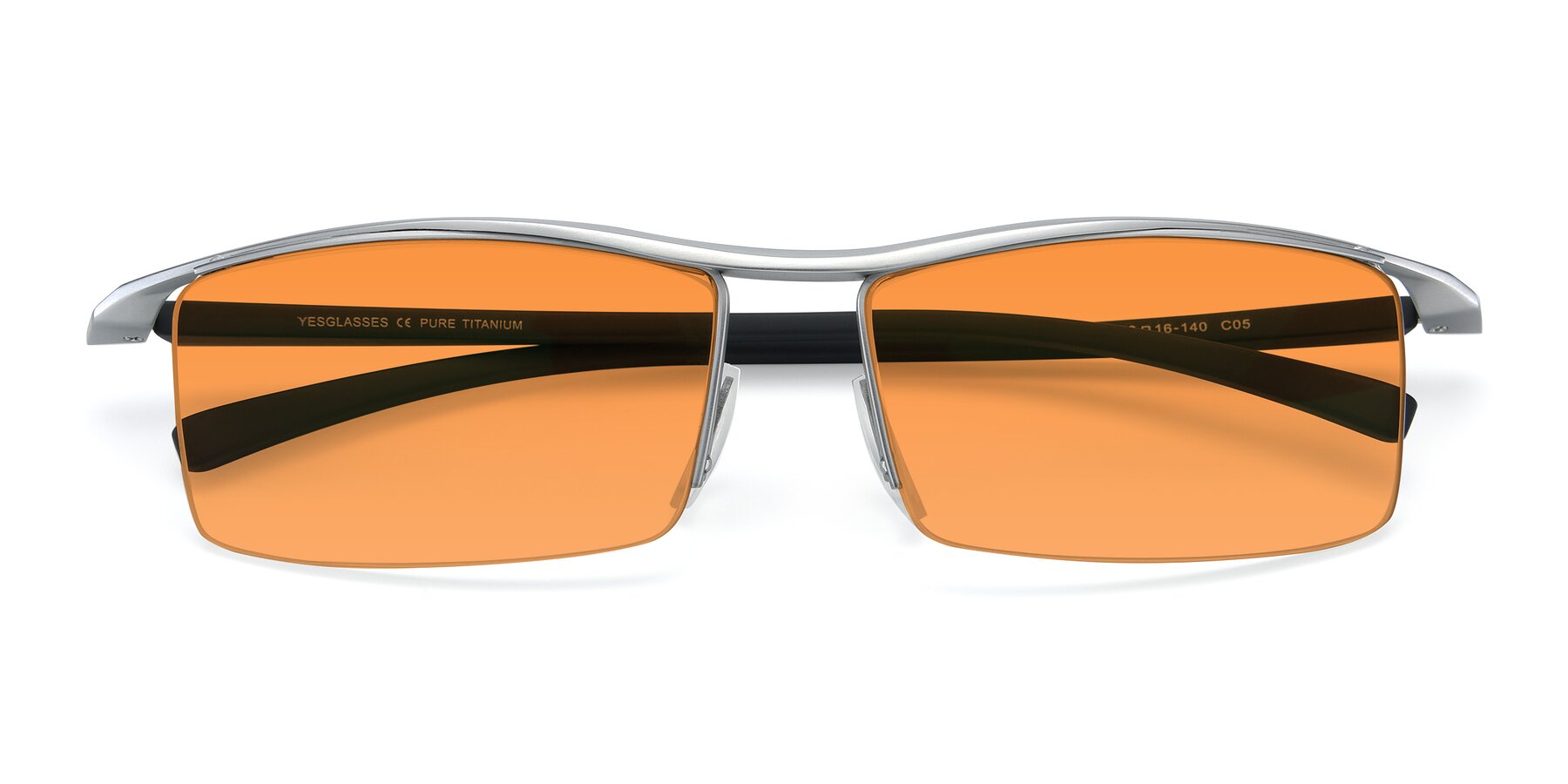 Folded Front of 40001 in Silver with Orange Tinted Lenses