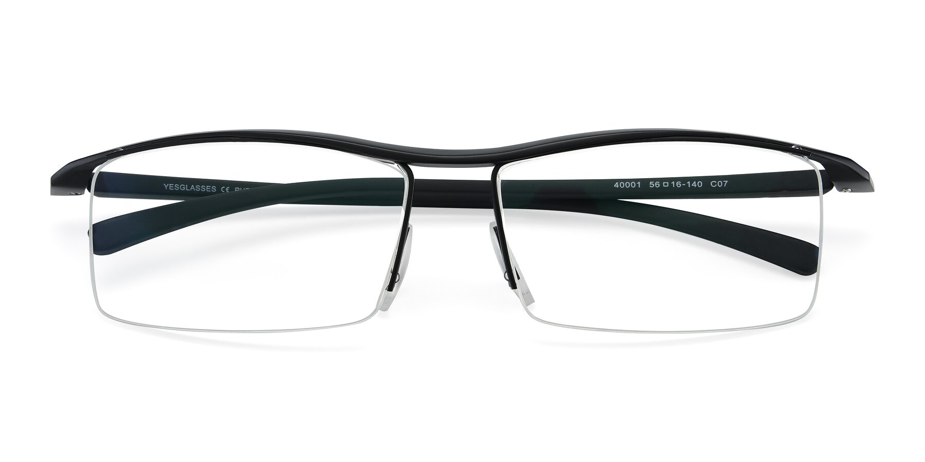 Folded Front of 40001 in Black with Clear Reading Eyeglass Lenses