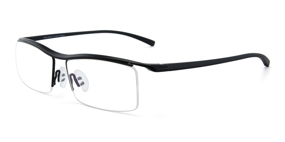 Black Wide Browline Semi Rimless Blue Light Glasses 40001 