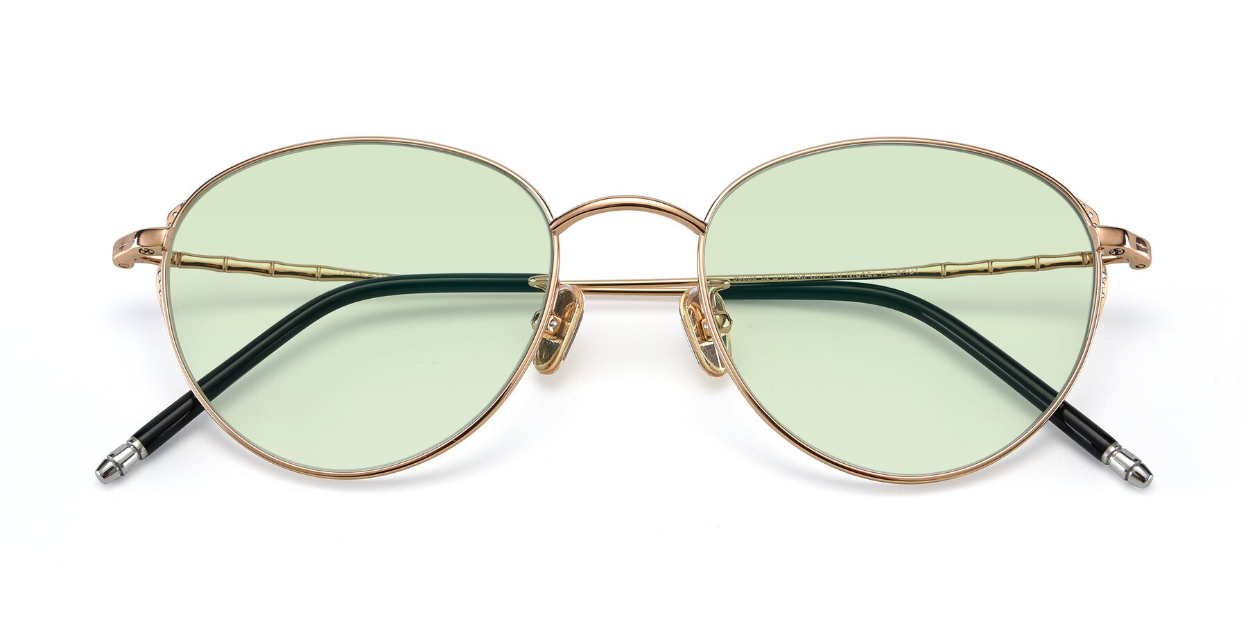 Folded Front of 90056 in Rose Gold with Light Green Tinted Lenses