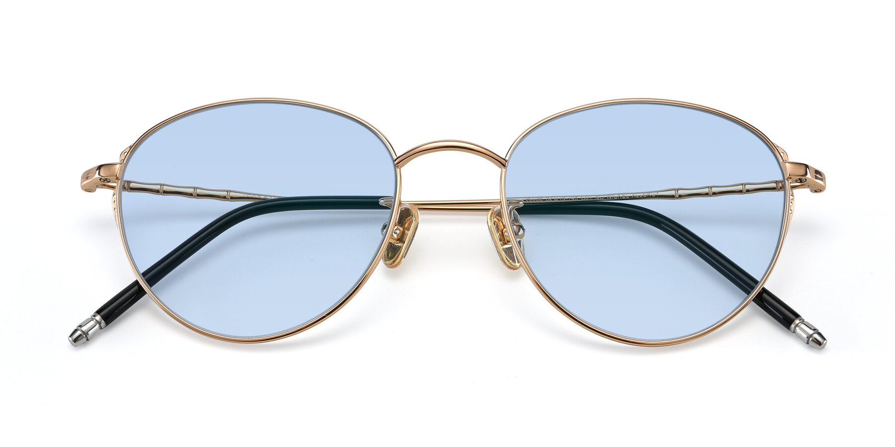 Folded Front of 90056 in Rose Gold with Light Blue Tinted Lenses