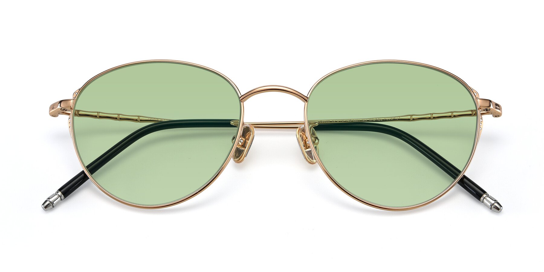Folded Front of 90056 in Rose Gold with Medium Green Tinted Lenses
