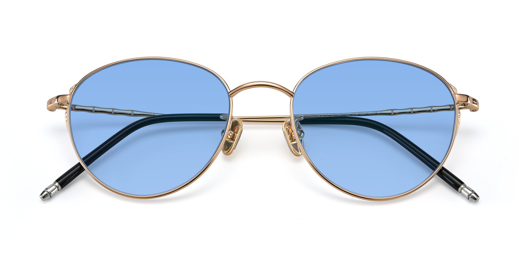 Folded Front of 90056 in Rose Gold with Medium Blue Tinted Lenses
