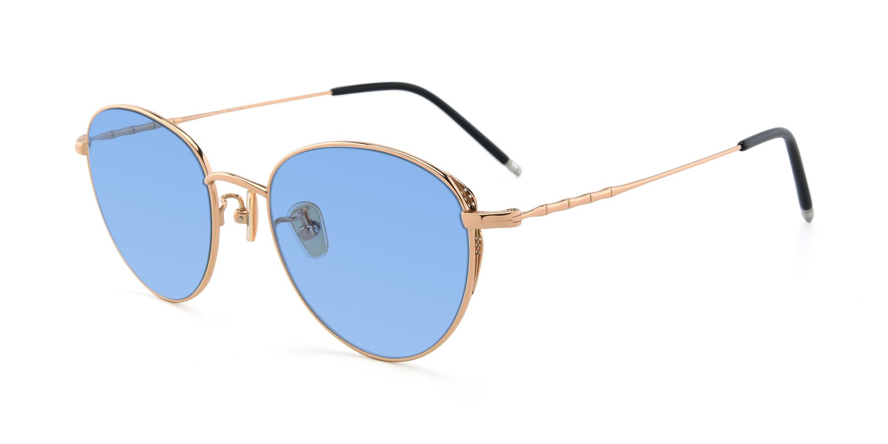 Angle of 90056 in Rose Gold with Medium Blue Tinted Lenses