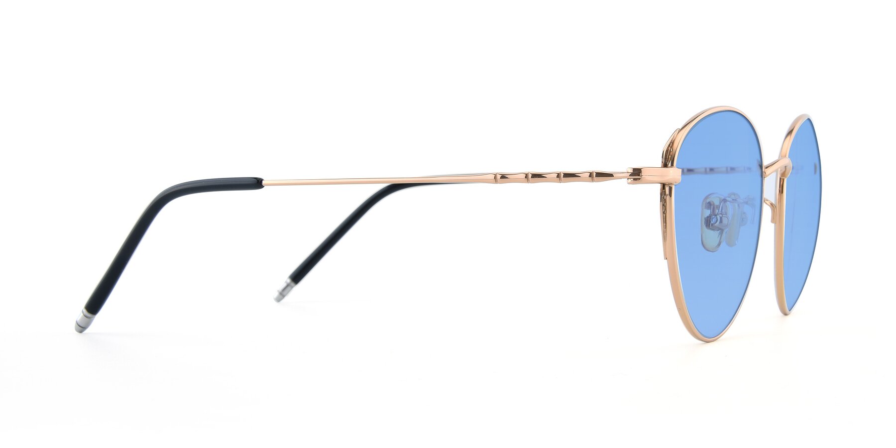 Side of 90056 in Rose Gold with Medium Blue Tinted Lenses