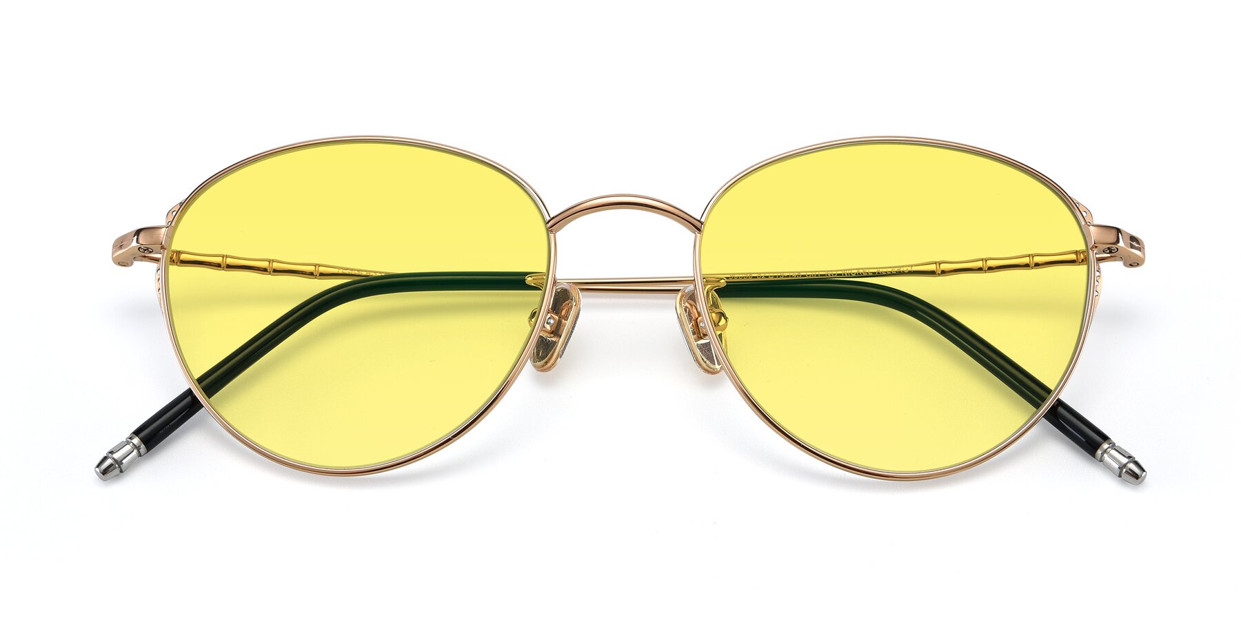Folded Front of 90056 in Rose Gold with Medium Yellow Tinted Lenses