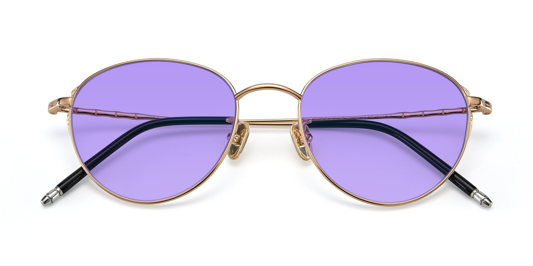 Folded Front of 90056 in Rose Gold with Medium Purple Tinted Lenses