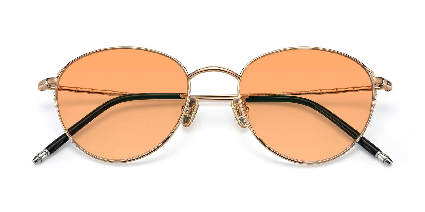 Folded Front of 90056 in Rose Gold with Medium Orange Tinted Lenses