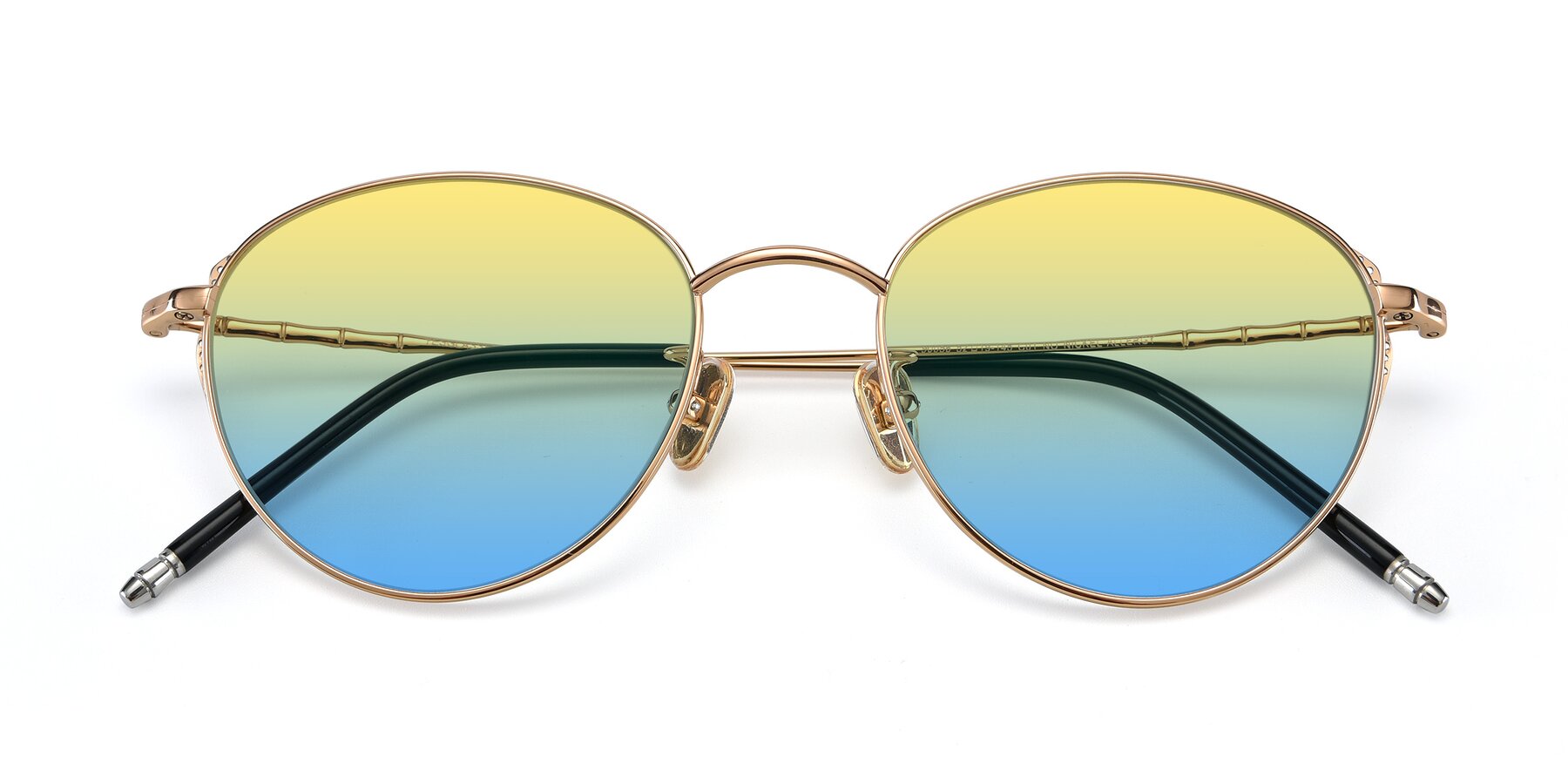 Folded Front of 90056 in Rose Gold with Yellow / Blue Gradient Lenses