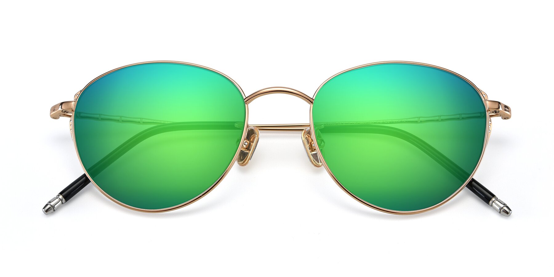 Folded Front of 90056 in Rose Gold with Green Mirrored Lenses