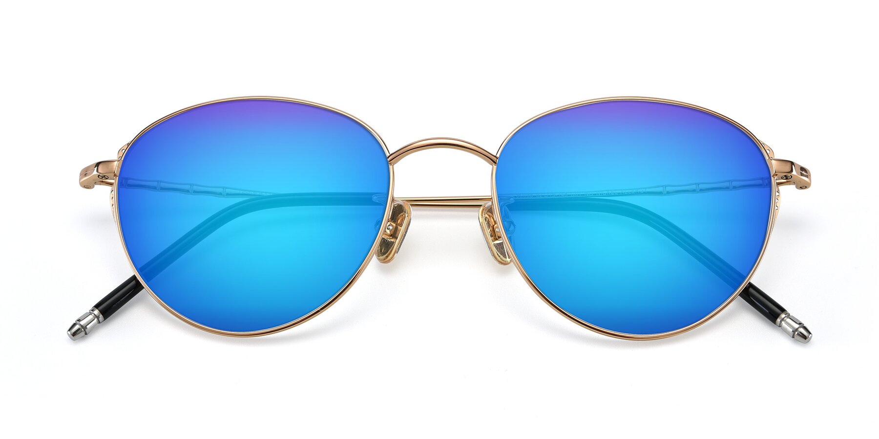 Folded Front of 90056 in Rose Gold with Blue Mirrored Lenses