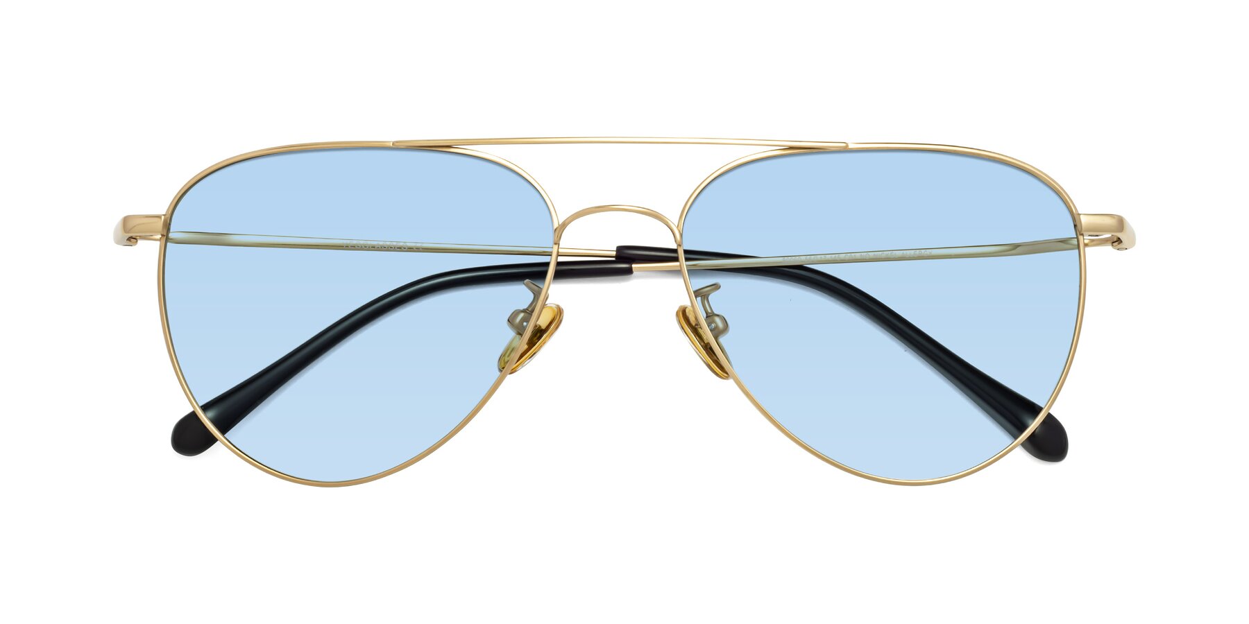 Folded Front of Hindley in Gold with Light Blue Tinted Lenses