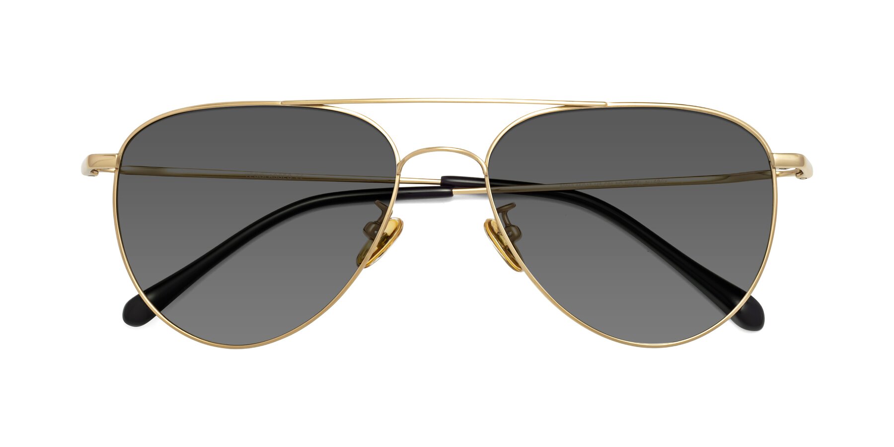 Folded Front of Hindley in Gold with Medium Gray Tinted Lenses