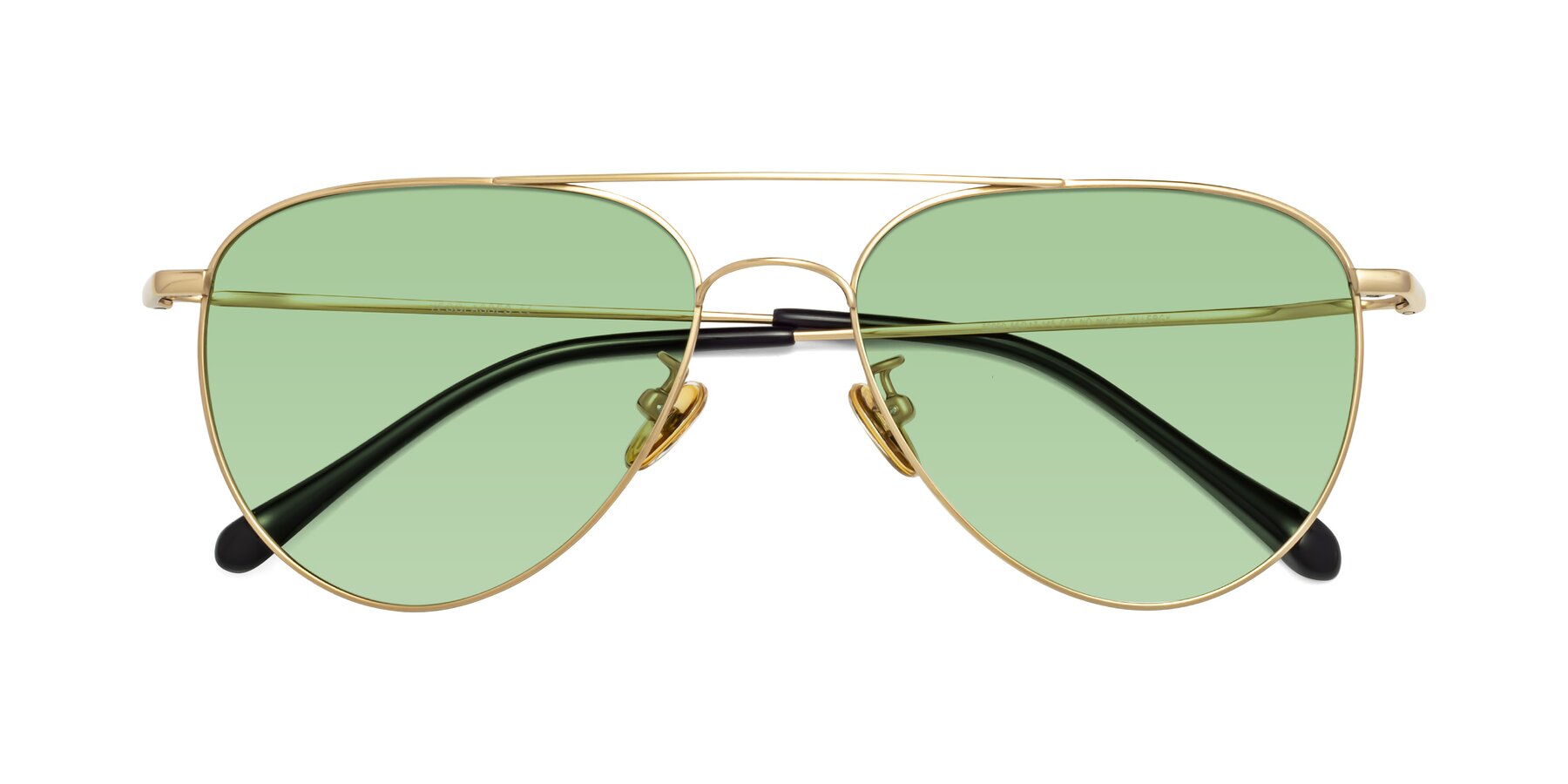 Folded Front of Hindley in Gold with Medium Green Tinted Lenses