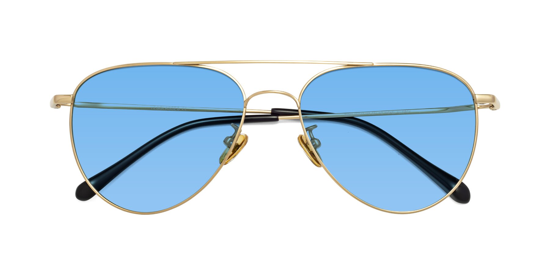 Folded Front of Hindley in Gold with Medium Blue Tinted Lenses