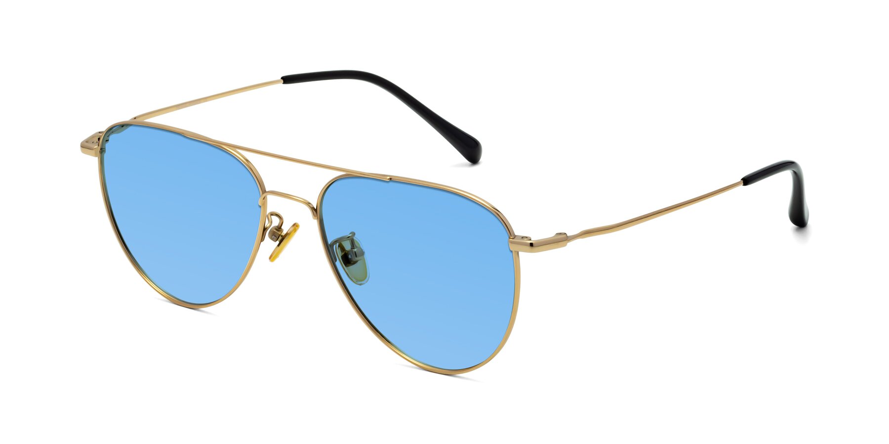 Angle of Hindley in Gold with Medium Blue Tinted Lenses