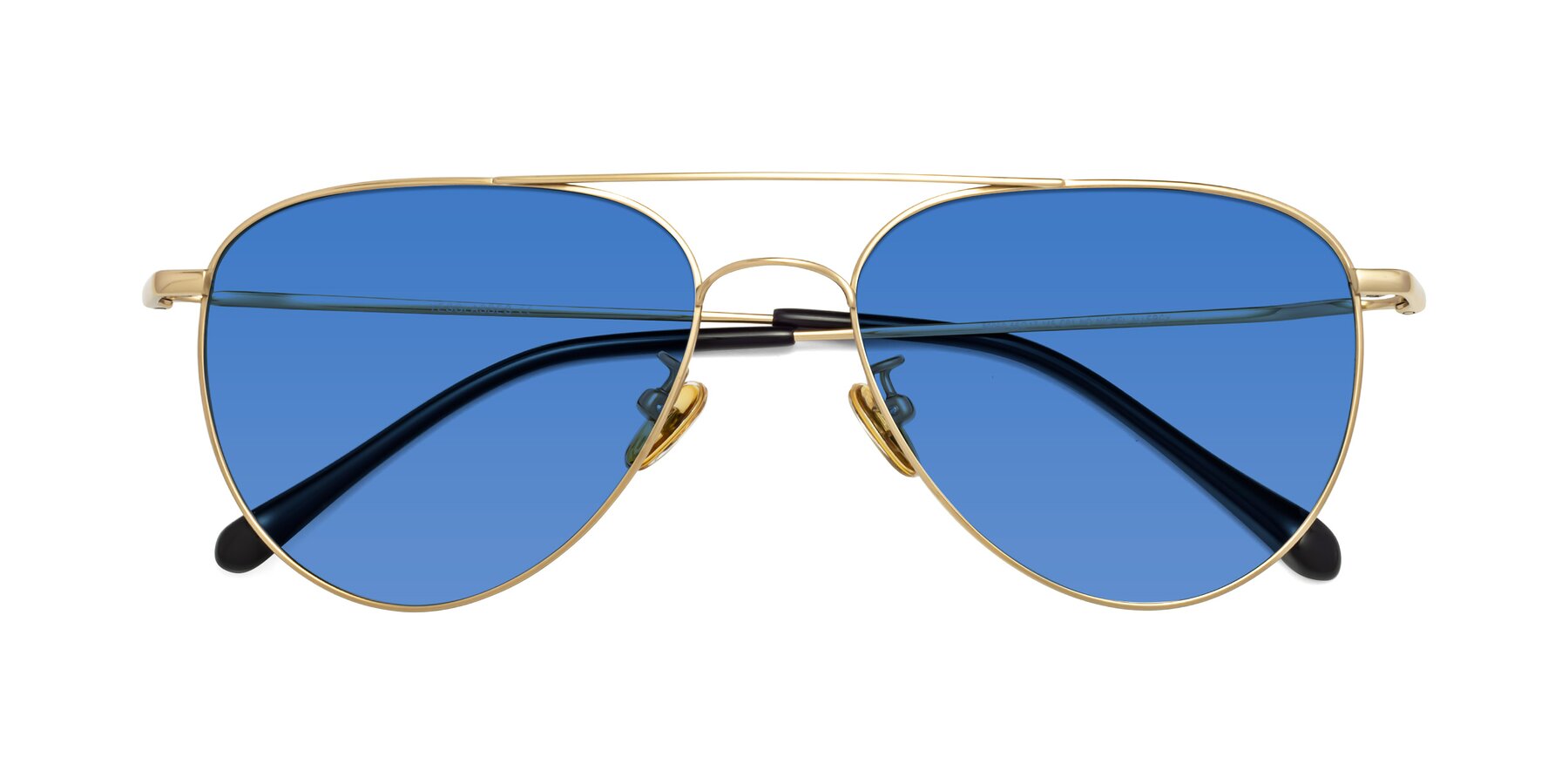 Folded Front of Hindley in Gold with Blue Tinted Lenses