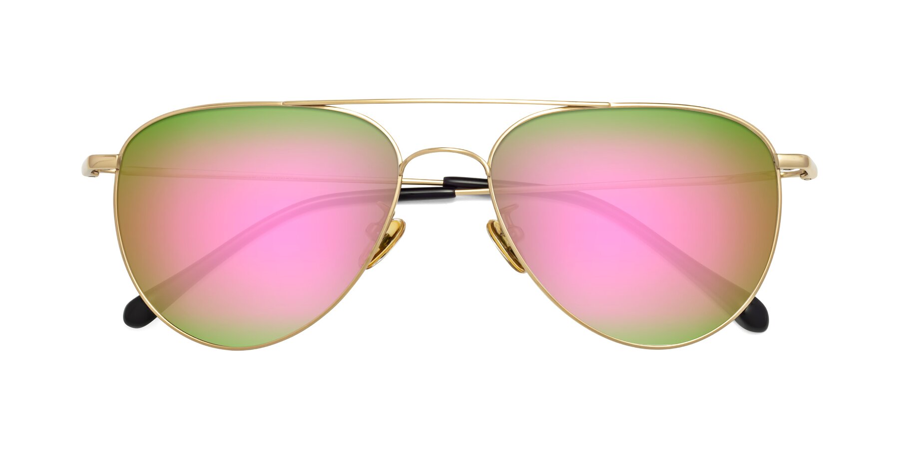 Folded Front of Hindley in Gold with Pink Mirrored Lenses