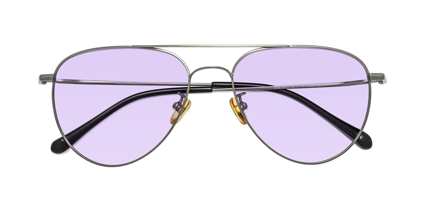 Gunmetal Classic Titanium Aviator Tinted Sunglasses With Light Purple Sunwear Lenses Hindley 