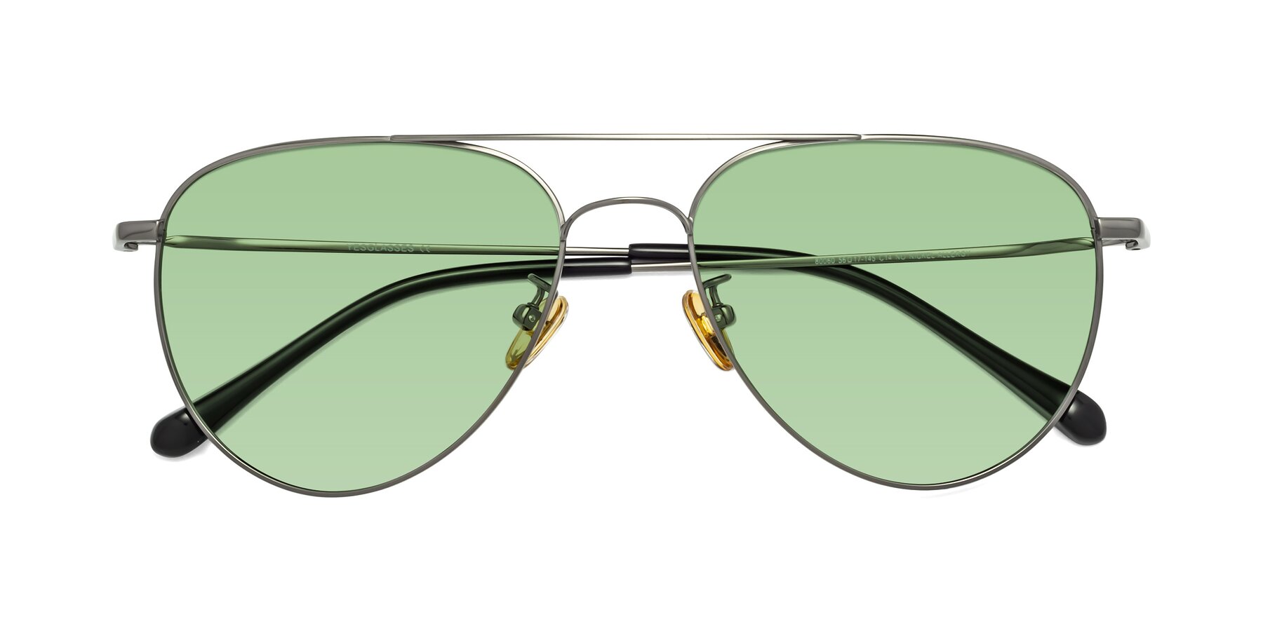 Folded Front of Hindley in Gunmetal with Medium Green Tinted Lenses