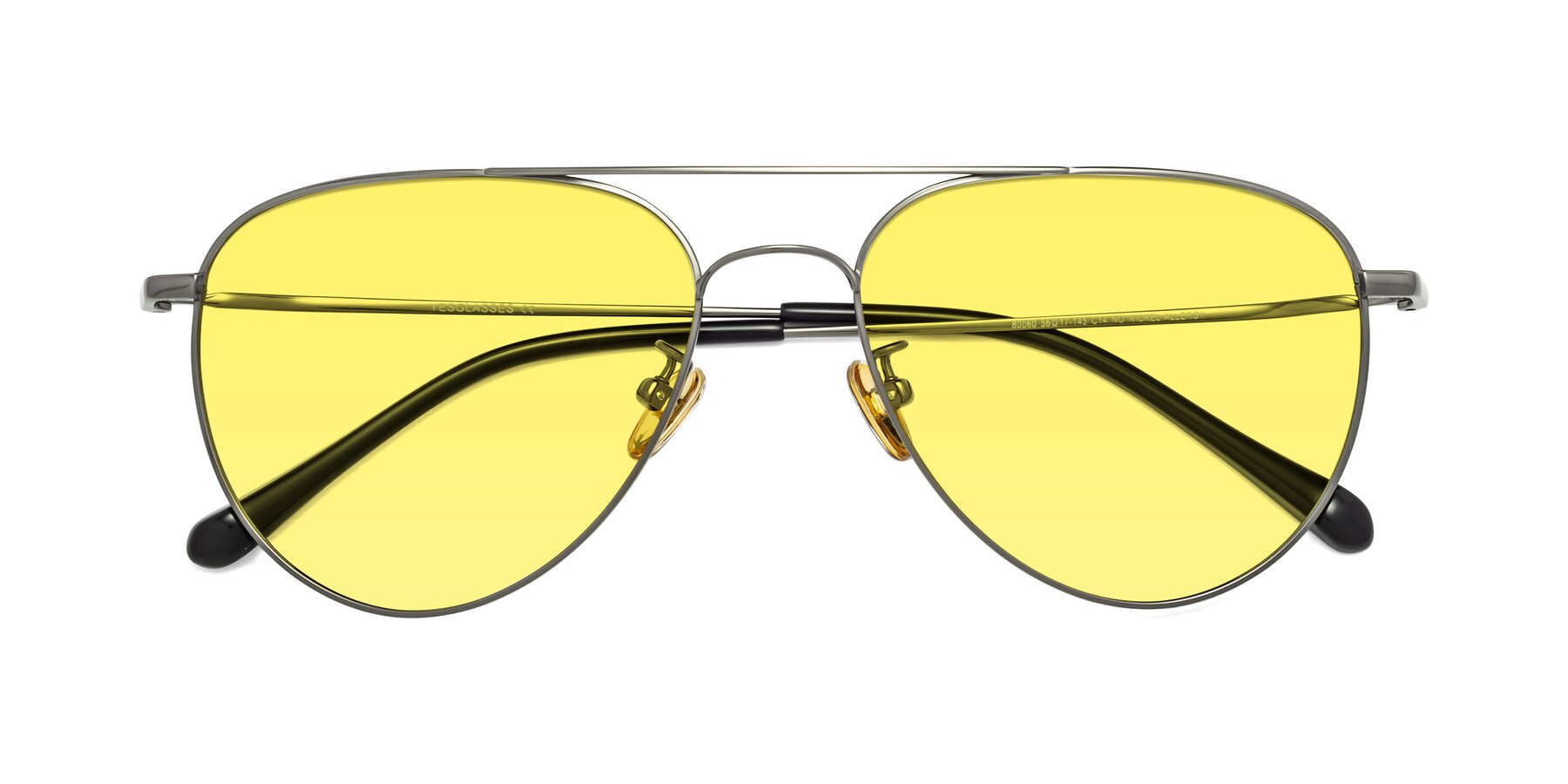 Folded Front of Hindley in Gunmetal with Medium Yellow Tinted Lenses