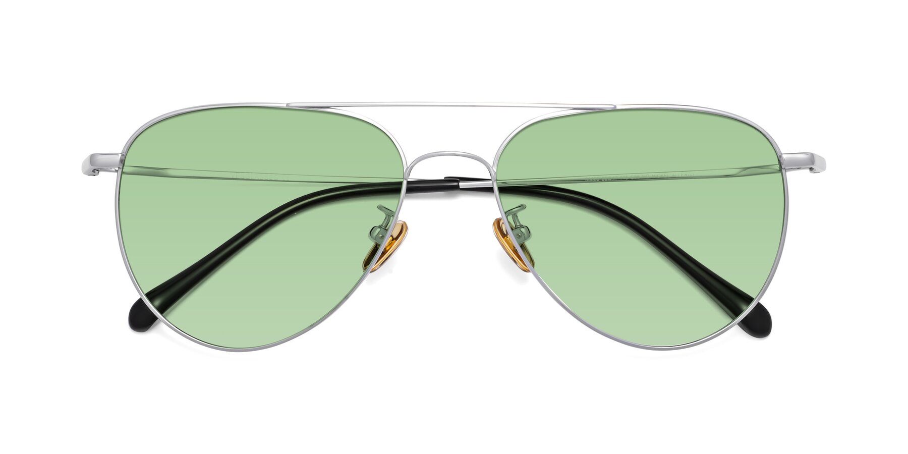 Folded Front of Hindley in Silver with Medium Green Tinted Lenses