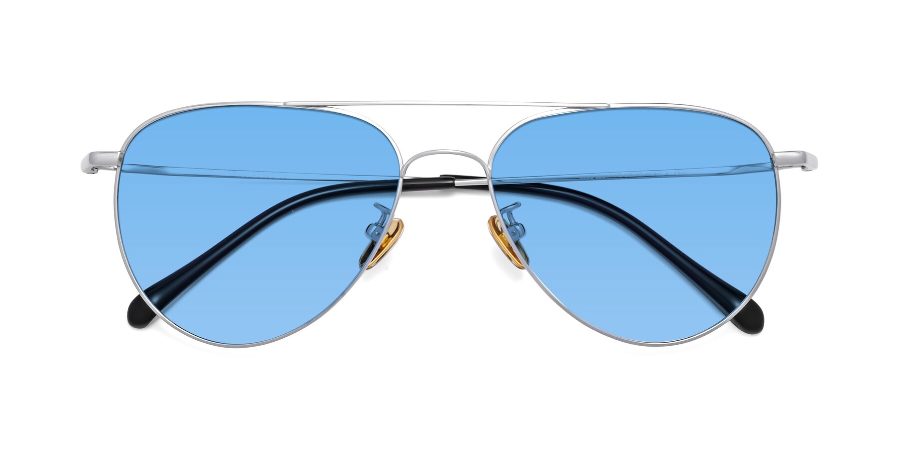 Folded Front of Hindley in Silver with Medium Blue Tinted Lenses