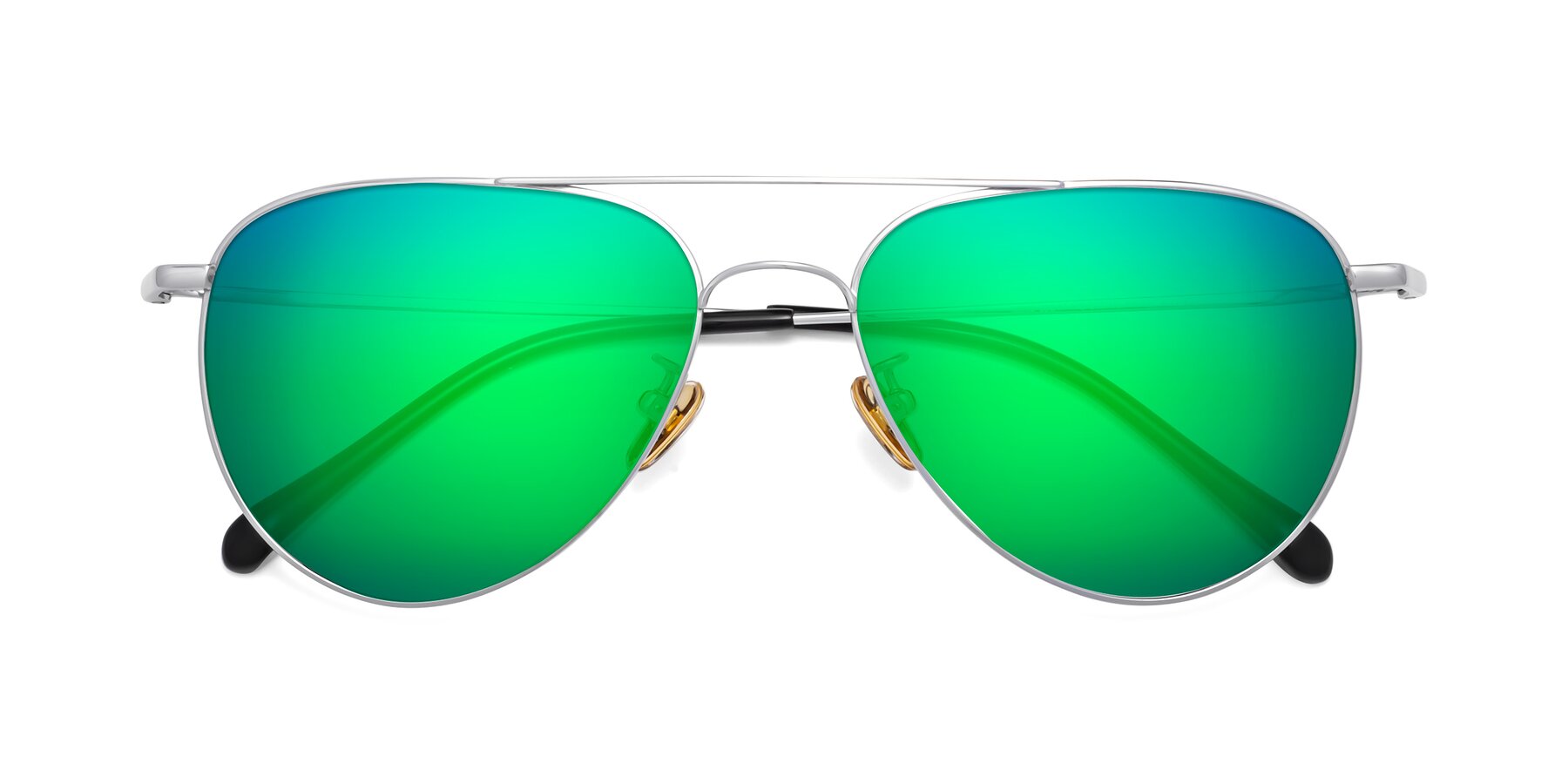 Folded Front of Hindley in Silver with Green Mirrored Lenses